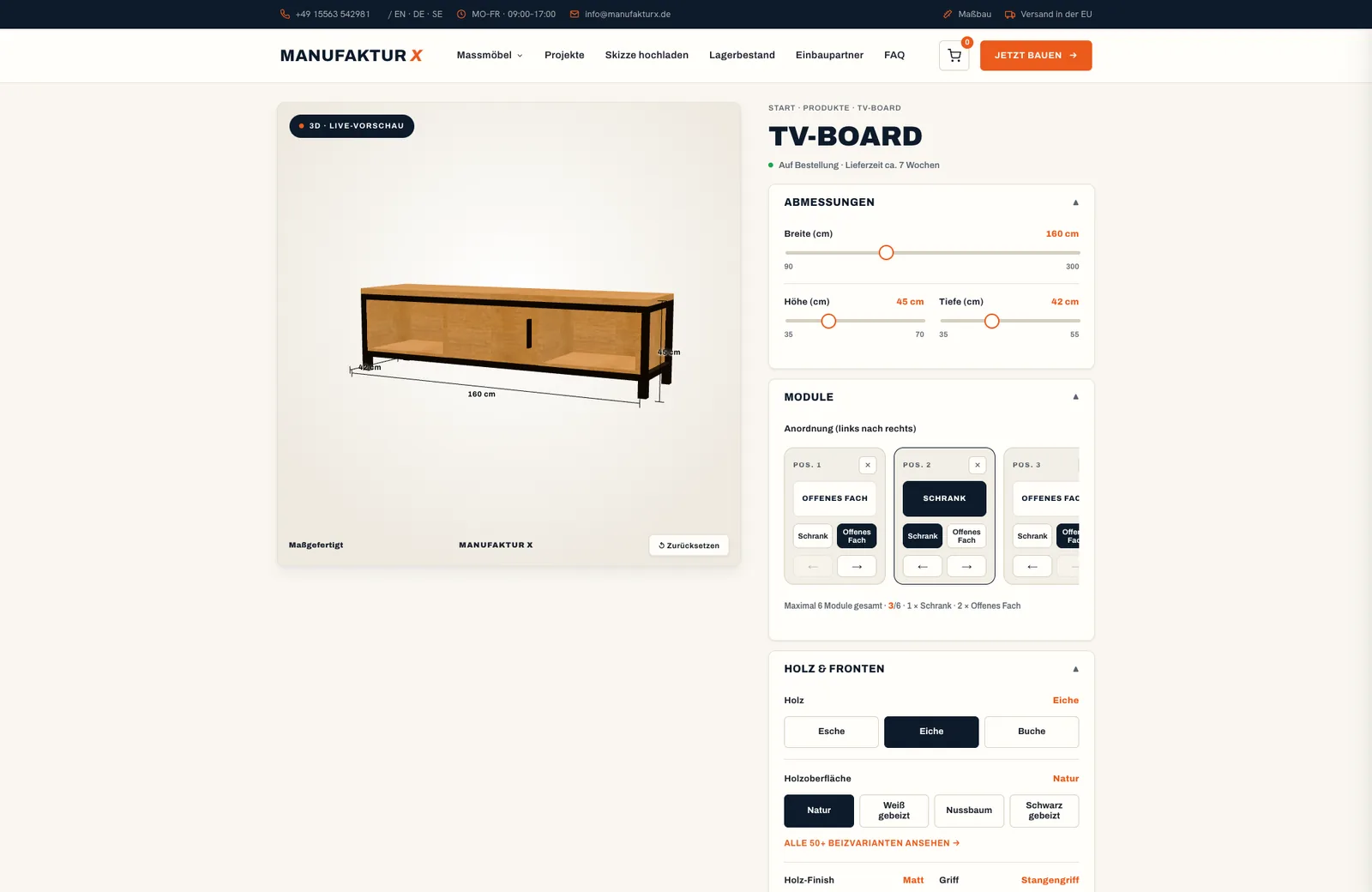 TV-Board - 3D-konfigurator, Manufaktur X