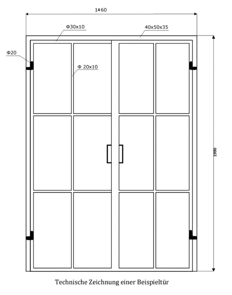 Technisches Datenblatt für Lofttüren aus Stahl und Glas