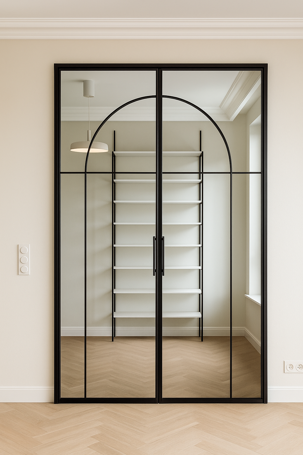 Glastür im Loft-Stil in einem zeitgemäßen Shop-Interieur